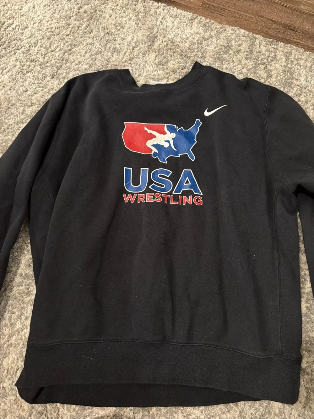 Nike Black Crewneck with Red & Blue USA Wrestling Graphic